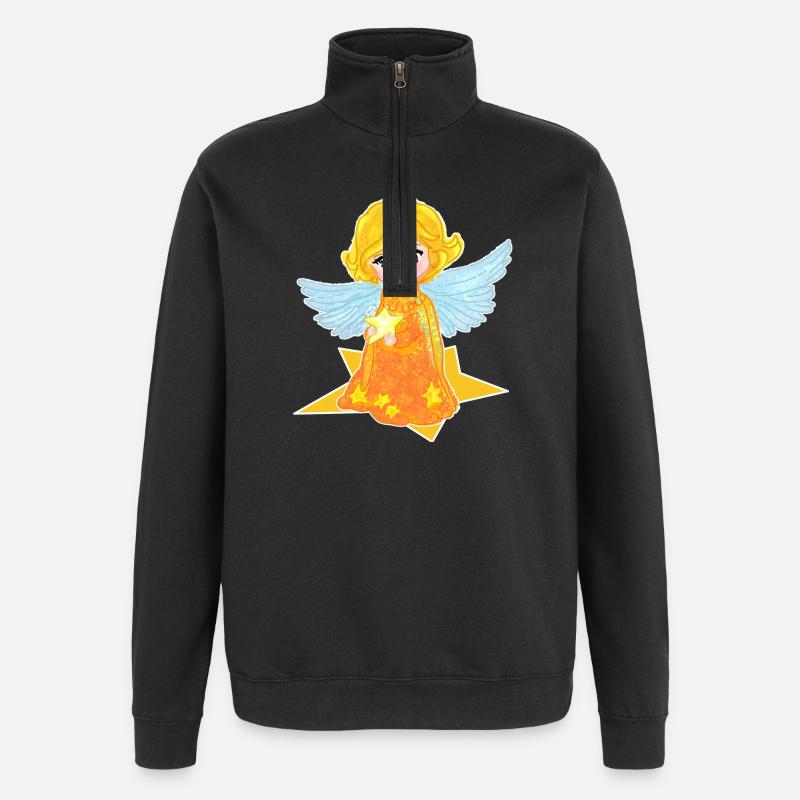 Kawaii Engelchen mit Stern - Quarter-Zip-Sweatshirt - Schwarz
