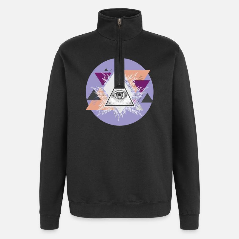 Geometric Triangular Eye with Auras - Quarter-Zip Sweatshirt - black