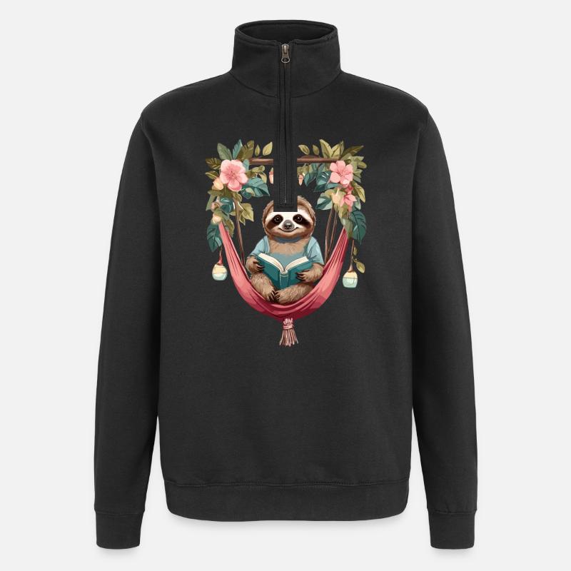 Cute sloth in hammock - Quarter-Zip Sweatshirt - black