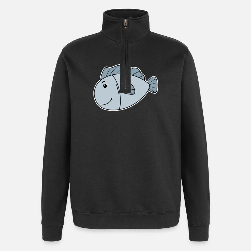 Fish Ocean Fish Motif - Quarter-Zip Sweatshirt - black