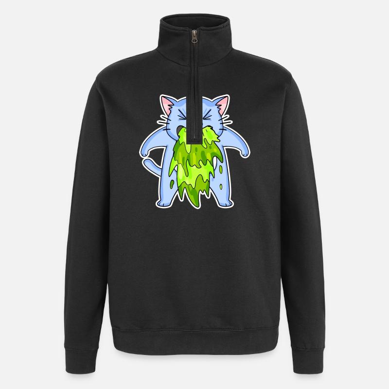 Chat vomissant vomi - Sweat à zip 1/4 - noir