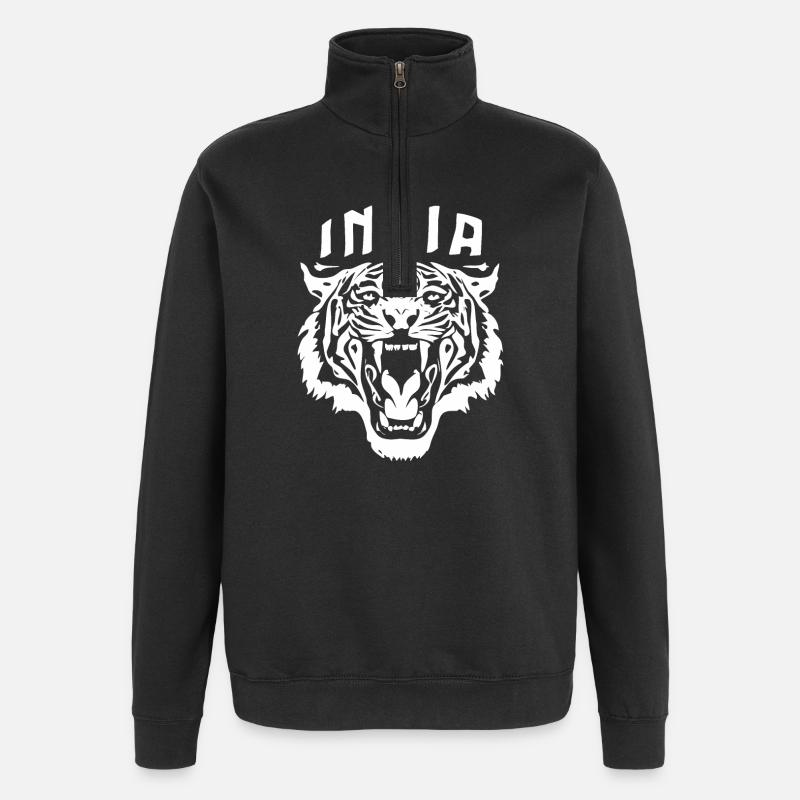 Inde - Tête de Tigre - Sweat à zip 1/4 - noir