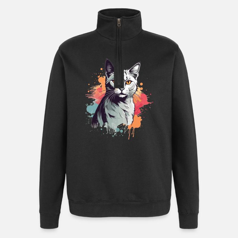 Chat gris mignon - Sweat à zip 1/4 - noir