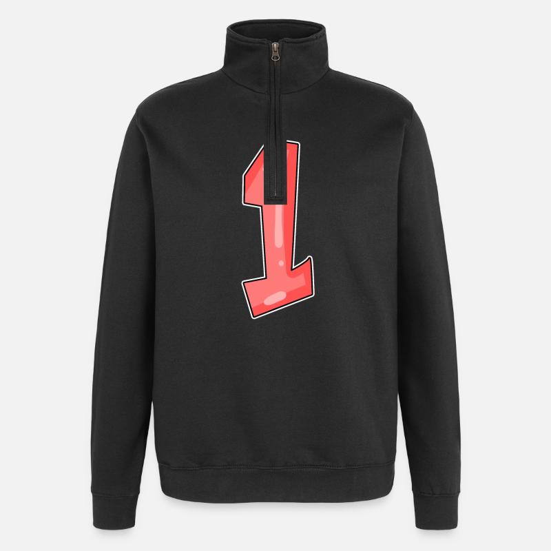 1 rouge - Sweat à zip 1/4 - noir