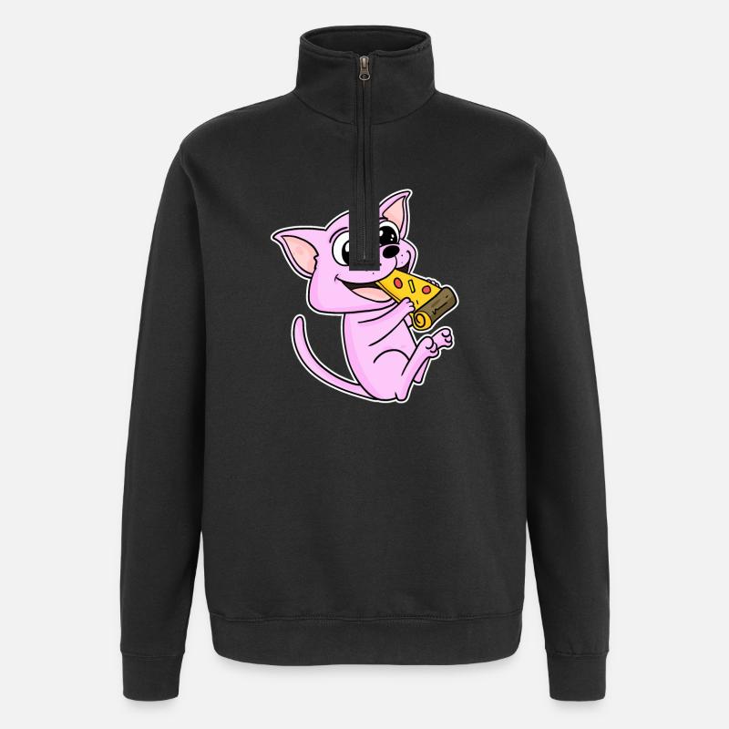 Sphynx Katze Pizza - Quarter-Zip-Sweatshirt - Schwarz