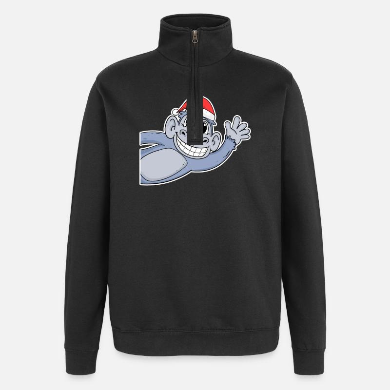 Noël singe - Sweat à zip 1/4 - noir
