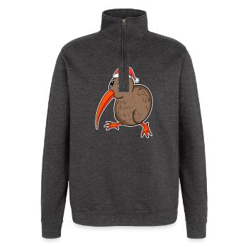 Kiwi Vogel Weihnachten - Quarter-Zip-Sweatshirt - Anthrazit - Vorne - AI Model Female 172 light (172cm) & AI Model Male 178 dark (178cm)