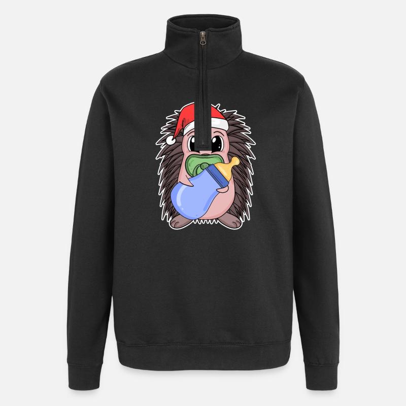 Hérisson bébé Noël - Sweat à zip 1/4 - noir