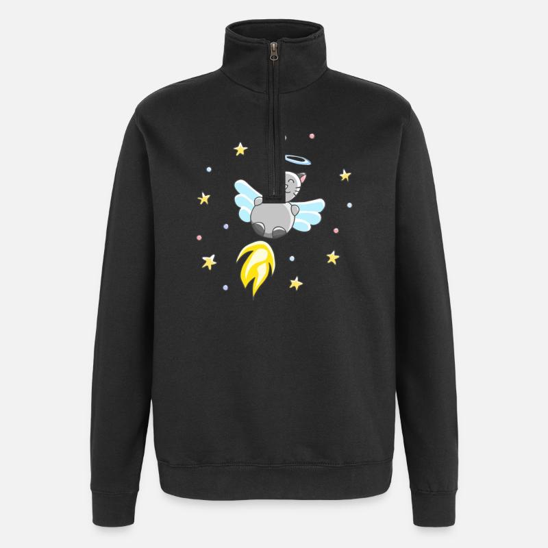 Ange - Motif mignon de chat - Sweat à zip 1/4 - noir