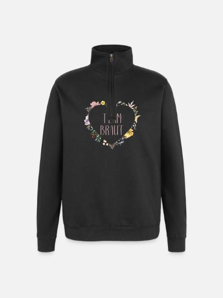 Team Braut! Herz-Blumen, personalisierbar - Quarter-Zip-Sweatshirt - Schwarz