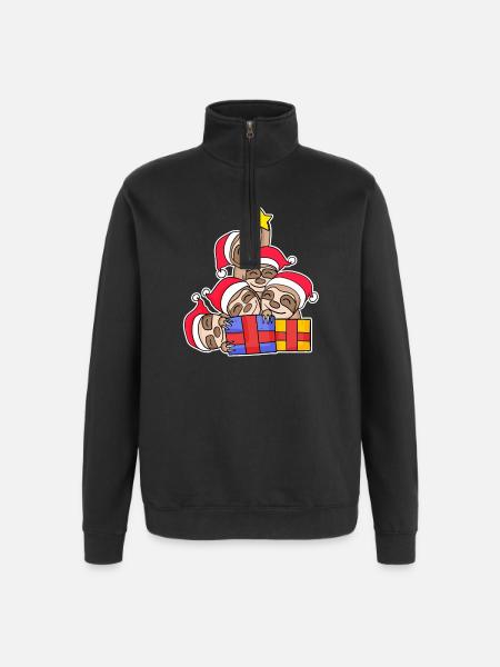 Sloth, Sloths, Christmas Tree, Christmas - Quarter-Zip Sweatshirt - black