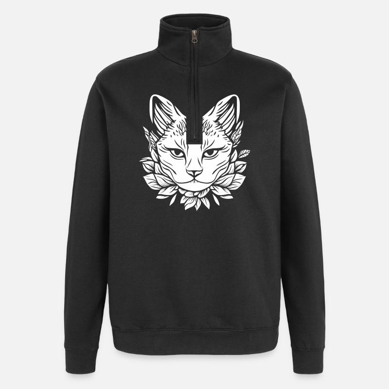 Cat Head with Leaves Design - Quarter-Zip Sweatshirt - black