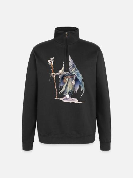 Totenbeschwörer mit Schädelstab – Dark Fantasy - Quarter-Zip-Sweatshirt - Schwarz