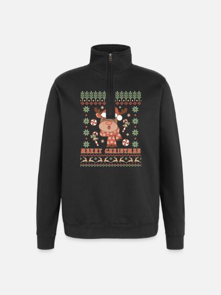 Pull de Noël moche - Sweat à zip 1/4 - noir