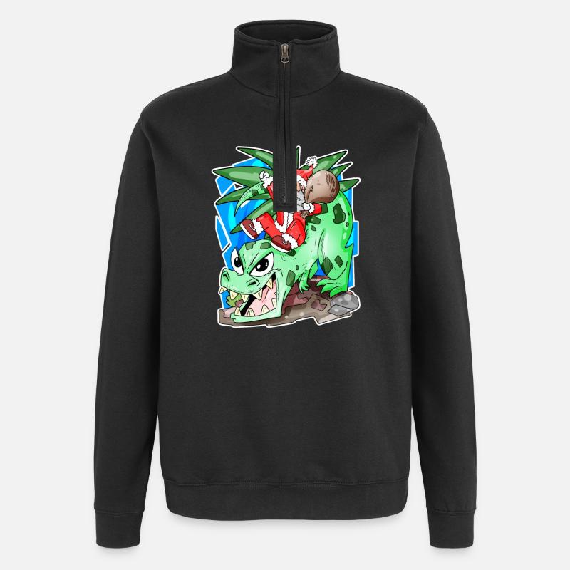 Weihnachtsmann auf Dino - Quarter-Zip-Sweatshirt - Schwarz
