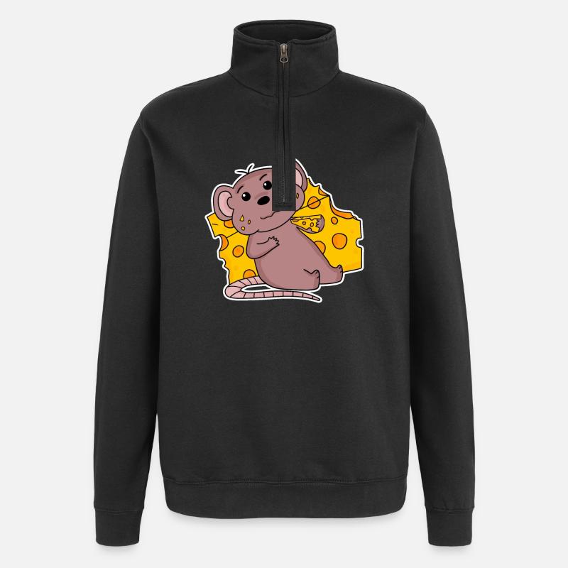 Maus Motiv mit Käse - Quarter-Zip-Sweatshirt - Schwarz