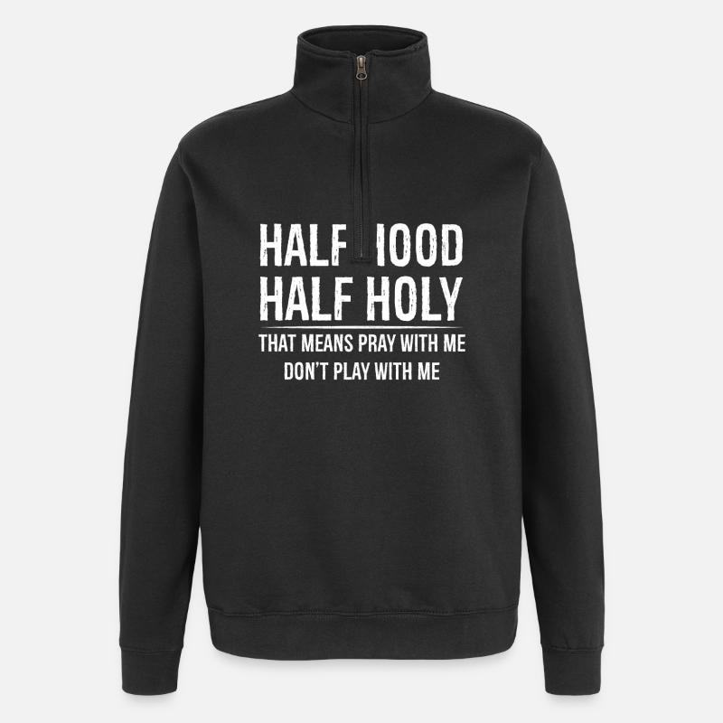 Half Hood Half Holy - Quarter-Zip Sweatshirt - black