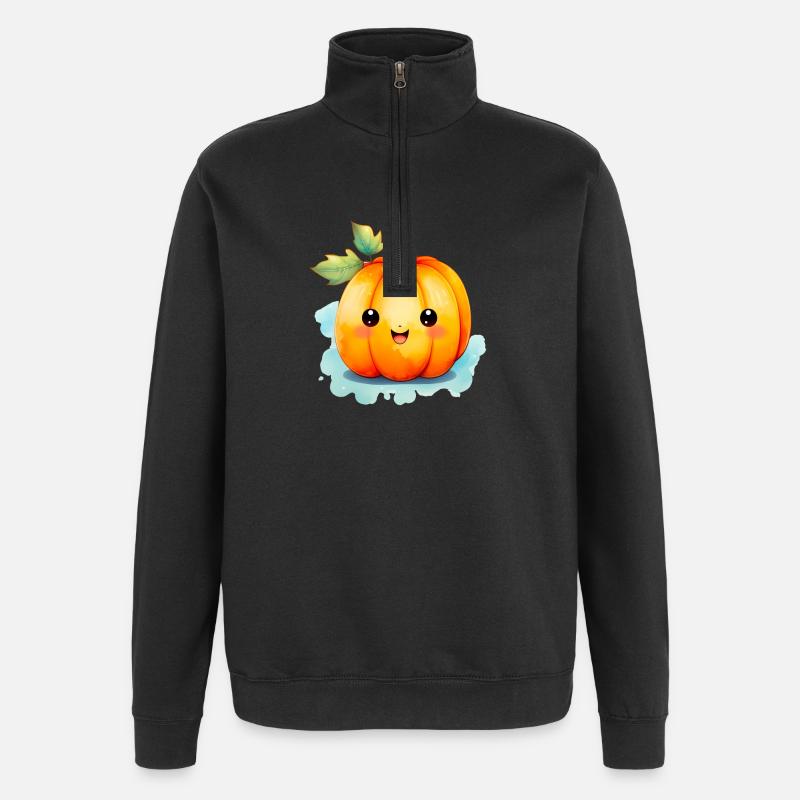 Aquarelle kawaii citrouille - Sweat à zip 1/4 - noir