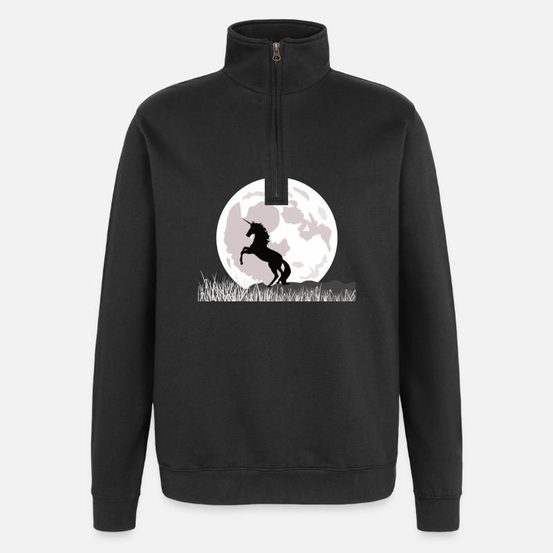 Mondschein-Einhorn über Graslandschaft - Quarter-Zip-Sweatshirt - Schwarz