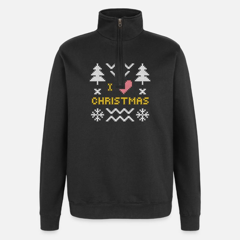 Festliches Strickherz mit Weihnachtsbäumen - Quarter-Zip-Sweatshirt - Schwarz