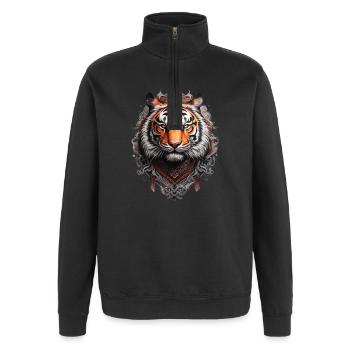 Tête de tigre du Bengale style tatouage Viking - Sweat à zip 1/4 - noir - Devant - AI Model Female 172 light (172cm) & AI Model Male 178 dark (178cm)