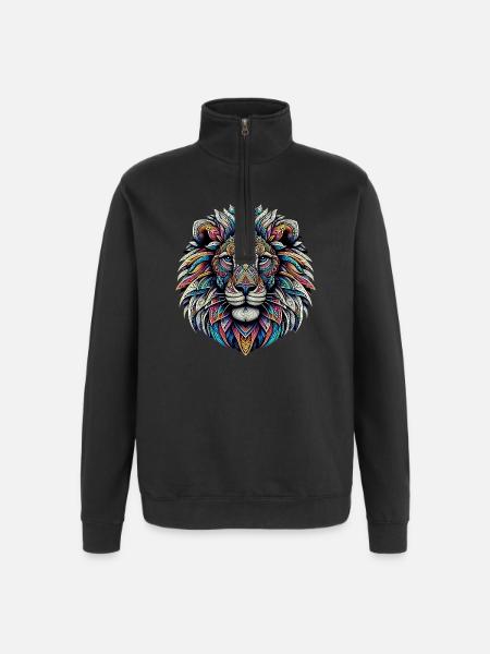 Löwe mit Mandalas verziert - Quarter-Zip-Sweatshirt - Schwarz