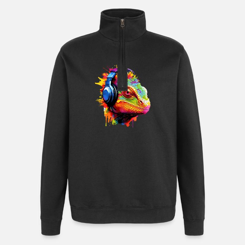 Caméléon avec casque Musique Caméléons - Sweat à zip 1/4 - noir