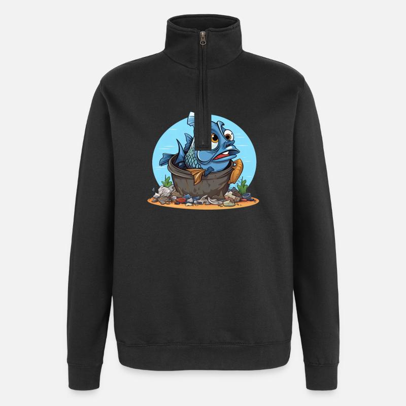 Chemise désespérée de pollution des poissons - Sweat à zip 1/4 - noir