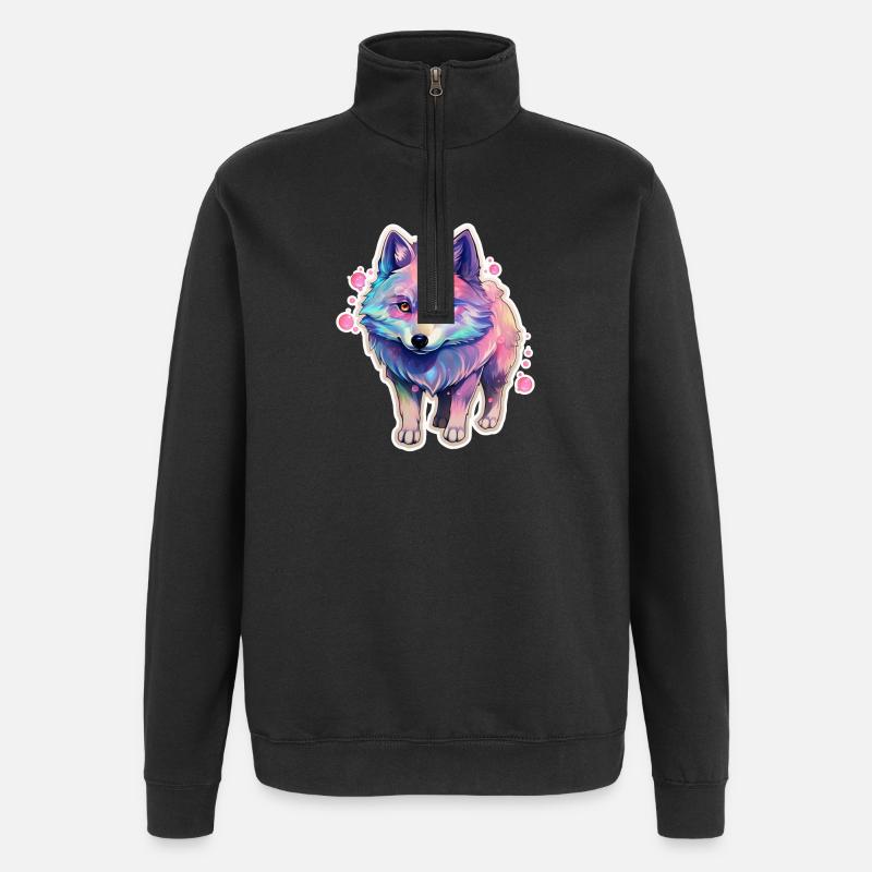Süßer kleiner Hund mit Regenbogenfell - Quarter-Zip-Sweatshirt - Schwarz