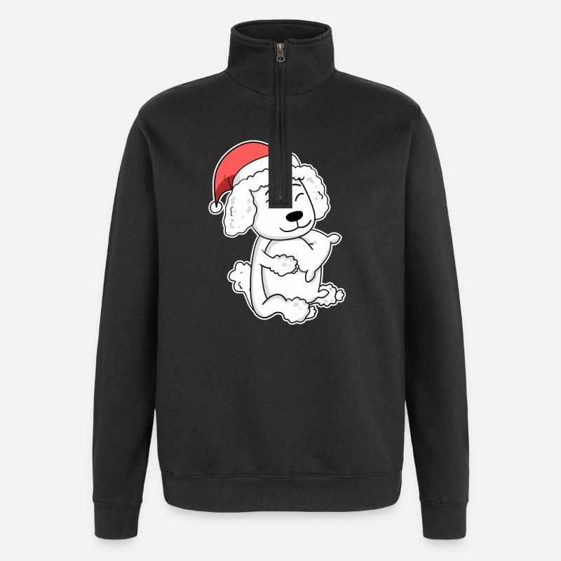 Caniche Chien Animal Noël - Sweat à zip 1/4 - noir