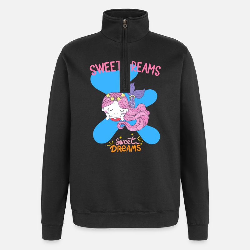 Whimsical Mermaid Sleeping Dreamer Design - Quarter-Zip Sweatshirt - black