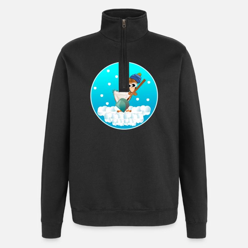 WINTER CHICKEN COOP CHICKENS SNOWFALL - Quarter-Zip Sweatshirt - black