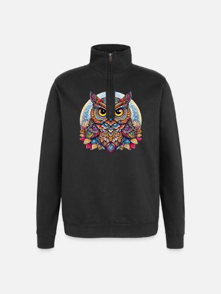 Eule mit Mandalas verziert - Quarter-Zip-Sweatshirt - Schwarz