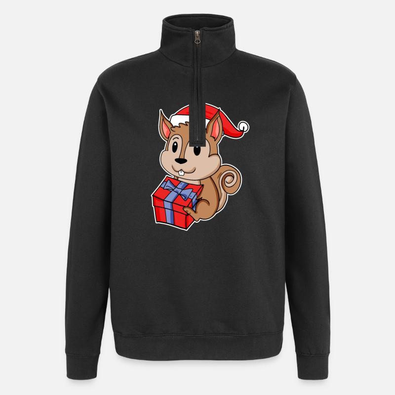 Eichhörnchen mit Weihnachtsmütze - Quarter-Zip-Sweatshirt - Schwarz
