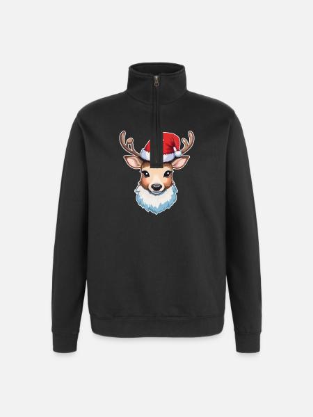 Reindeer Deer Christmas - Quarter-Zip Sweatshirt - black