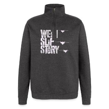 Wesh slip story - Sweat à zip 1/4 - charbon - Devant - AI Model Female 172 light (172cm) & AI Model Male 178 dark (178cm)