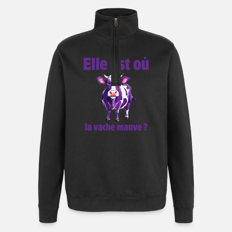 vache, vache humour, vache mauve - Sweat à zip 1/4 - noir