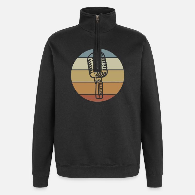 Retro Microphone - Quarter-Zip Sweatshirt - black