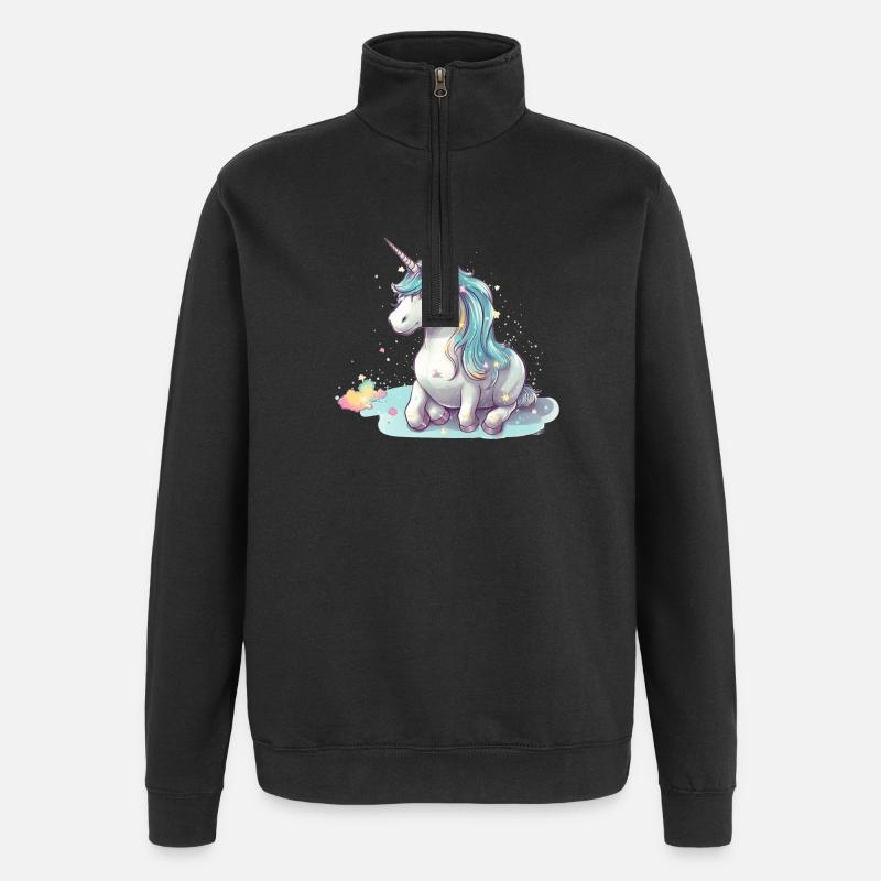 Liegendes Einhorn - Quarter-Zip-Sweatshirt - Schwarz