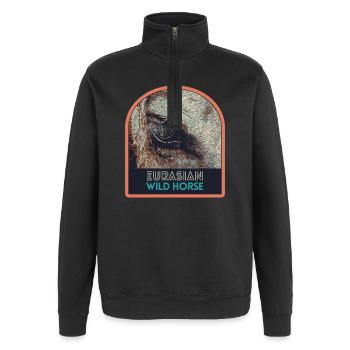 Horse Eye in Close-up – Expressive Art - Quarter-Zip Sweatshirt - black - Front - AI Model Female 172 light (172cm) & AI Model Male 178 dark (178cm)