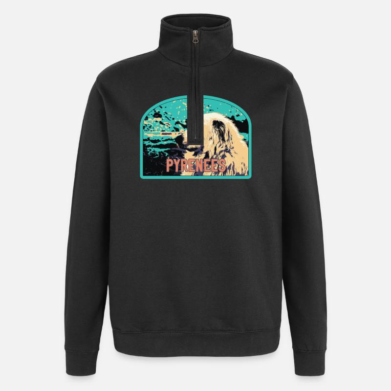 Pyrenäen-Schäferhund-Aufnäher: Berggefährte - Quarter-Zip-Sweatshirt - Schwarz