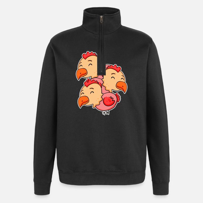 Poulets mignons - Motif de poulet - Sweat à zip 1/4 - noir