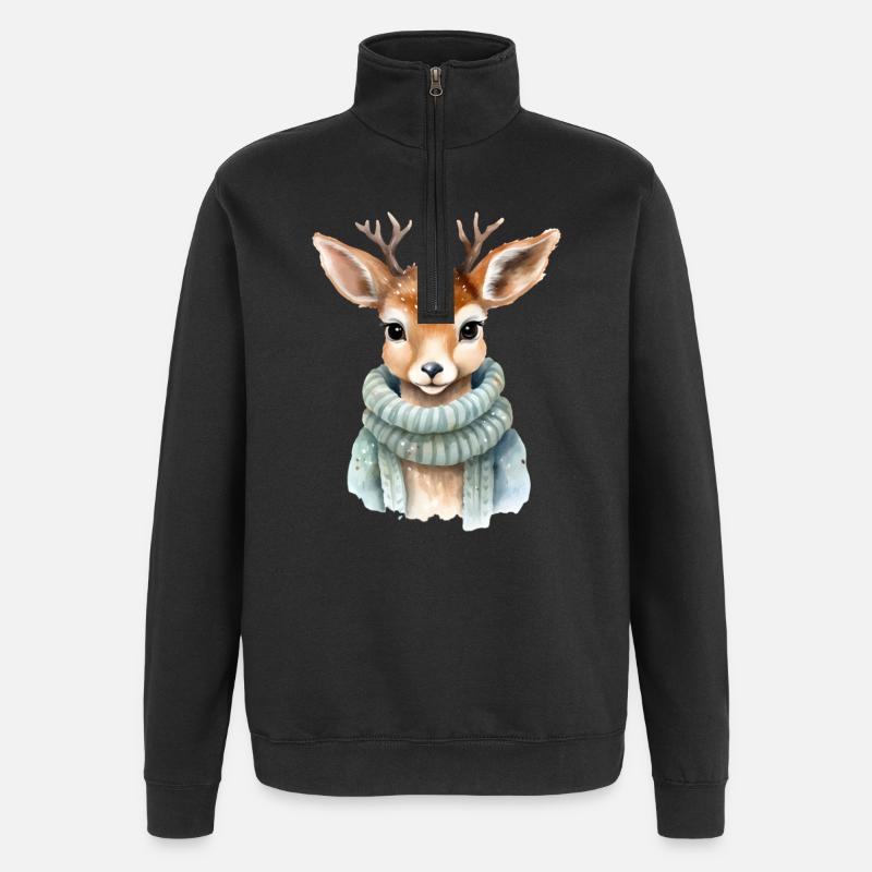 Rehkitz im Wintermantel - Quarter-Zip-Sweatshirt - Schwarz