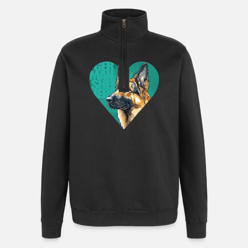 Portrait de berger allemand - Sweat à zip 1/4 - noir