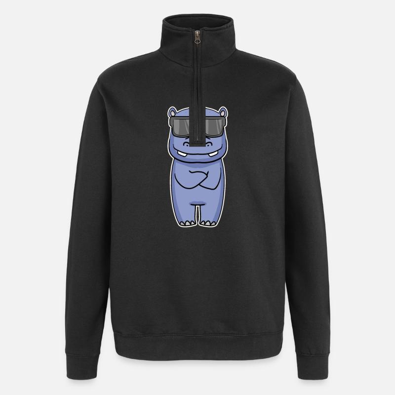 Hippopotame avec des lunettes - Sweat à zip 1/4 - noir