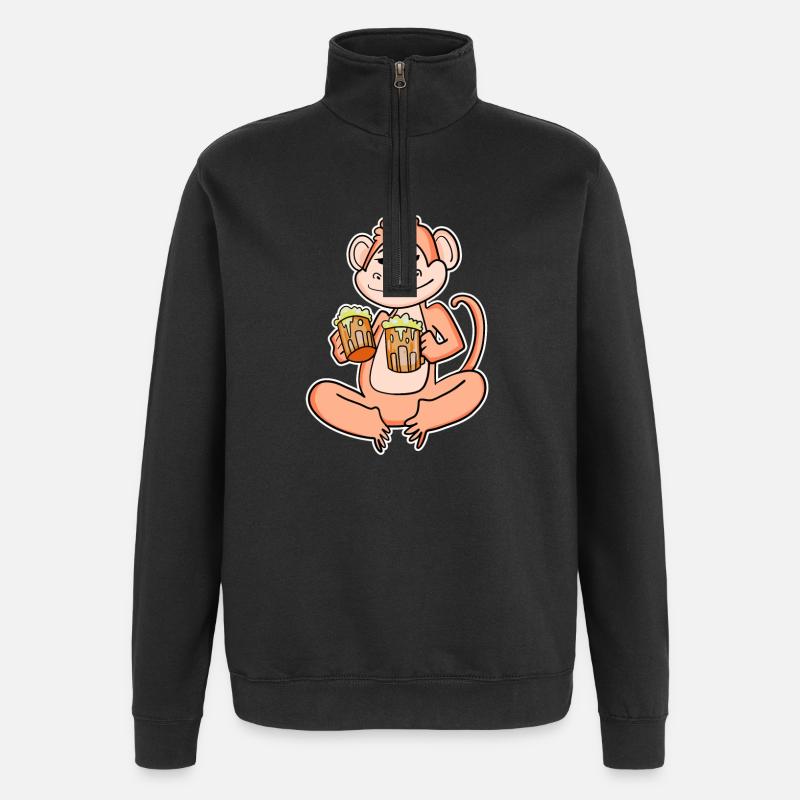 Affe mit Bier - Quarter-Zip-Sweatshirt - Schwarz