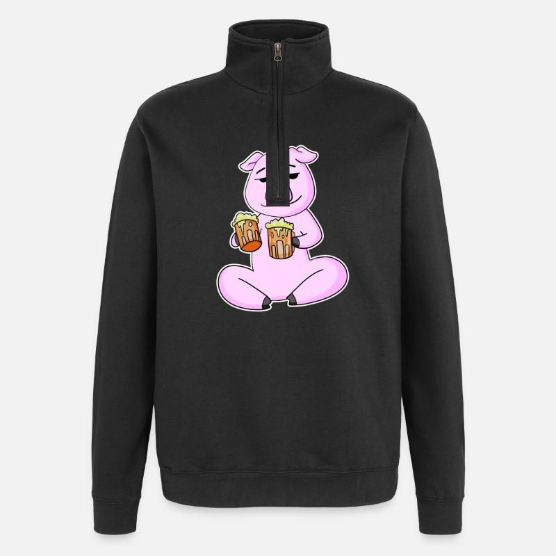 Schwein mit Bier - Quarter-Zip-Sweatshirt - Schwarz