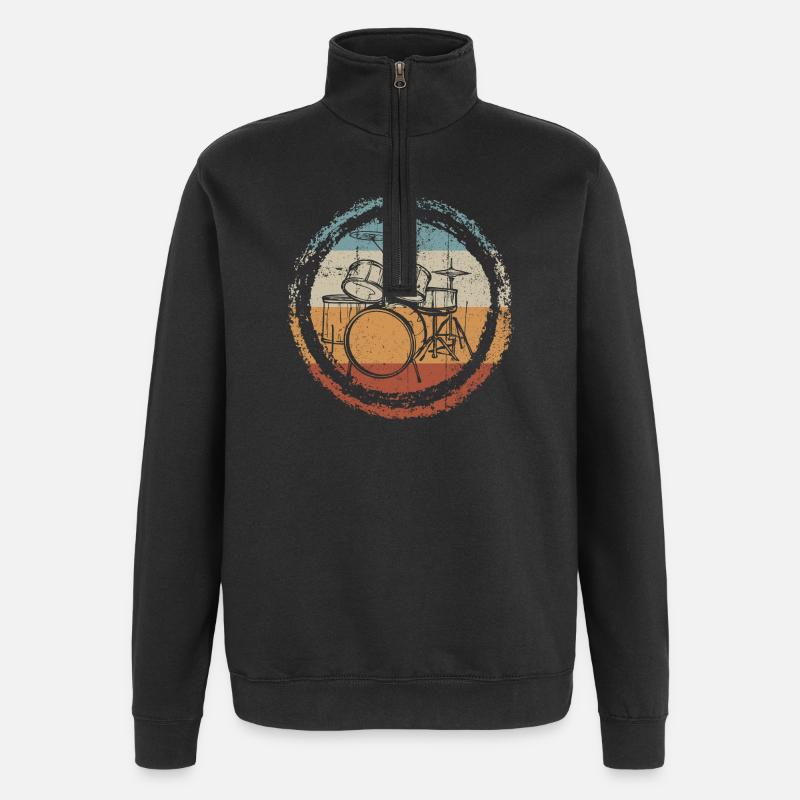 Retro Trommel Kreis Stempel - Quarter-Zip-Sweatshirt - Schwarz