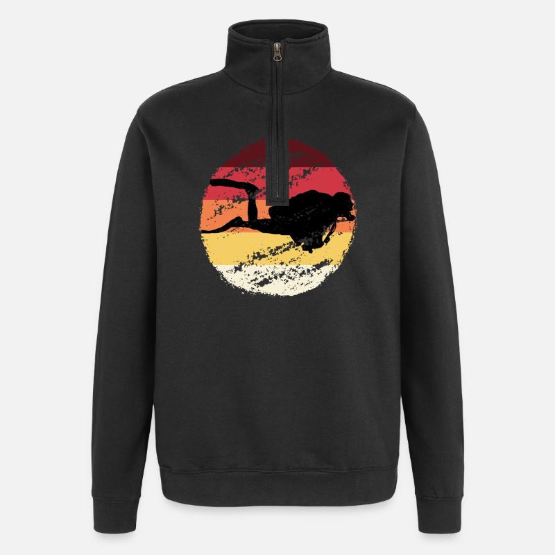 Retro Sunset Diver Silhouette - Quarter-Zip Sweatshirt - black