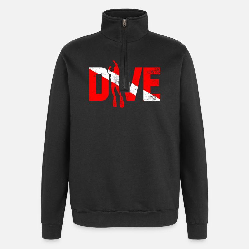 Diving Hero in Red Stripes - Quarter-Zip Sweatshirt - black
